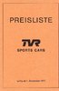 Preisliste TVR Sports Cars September 1973
