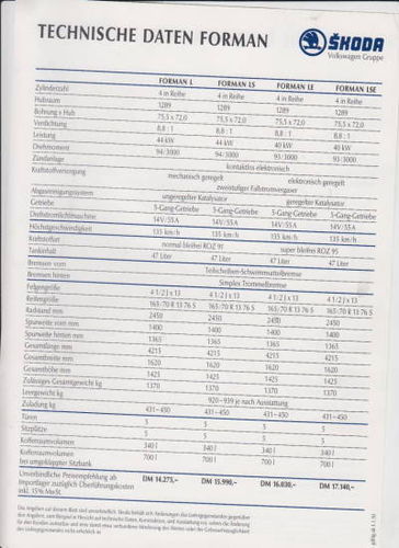 Skoda Favorit Forman Prospekt Technik 1993