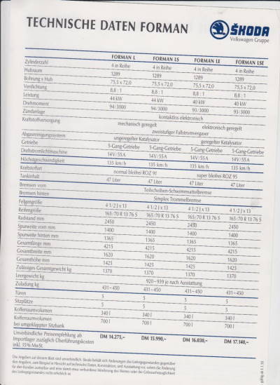 Skoda Favorit Forman Prospekt Technik 1993