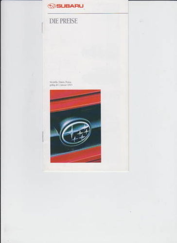Subaru PKW - orig. Preisliste Januar 1993 - 1126*