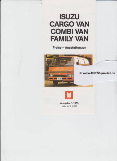 Isuzu Van Preisliste September 1983