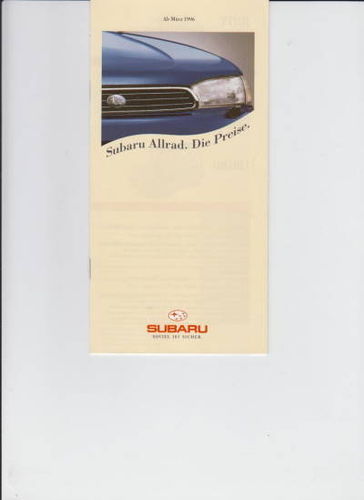 Subaru PKW - original Preisliste März 1996 1132*