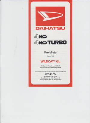 Daihatsu Wildcat Preisliste August 1986