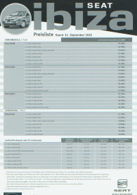 Seat Ibiza Preisliste September 2003 -2360