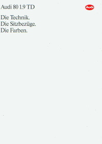 Audi 80 1.9 TD Prospekt Farbkarte Technik 1993