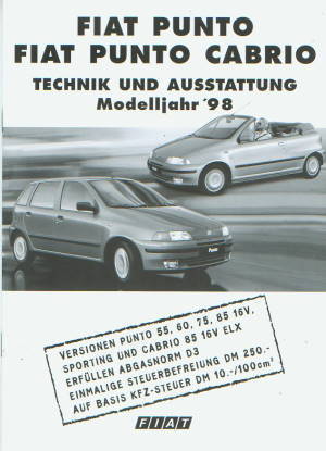 Fiat Punto und Cabrio Technikprospekt 1998 2708