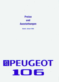 Peugeot 106 Preisliste Januar 1992