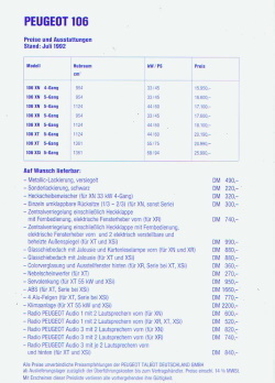 Peugeot 106 Preisliste Juli 1992