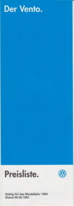 VW Vento Preisliste August 1993 - 3222