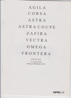 Opel Programm Preisliste August 2000 -3237*