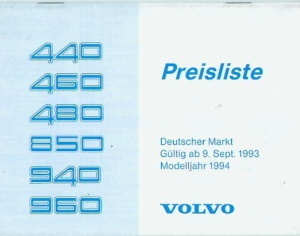 Volvo PKW Programm - Preisliste 9. Sep 1993 - 3291