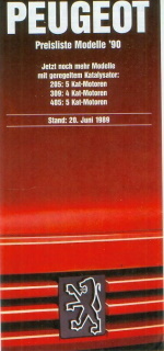 Peugeot PKW Programm Preisliste 20. Juni 1989