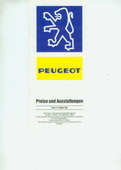 Peugeot PKW Programm Preisliste 11. Okt 1982