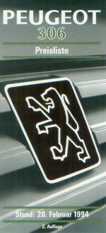 Peugeot 306 Preisliste 20. Februar 1994 2. Aufl.