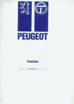 Peugeot PKW Programm Preisliste 6. April 1987