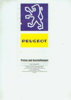 Peugeot PKW Programm Preisliste 12. August 1983