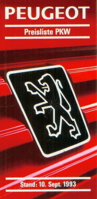 Peugeot PKW Programm Preisliste 10. September 1993