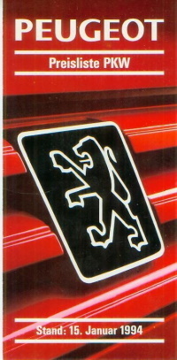 Peugeot PKW Programm Preisliste 15. Januar 1994