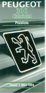 Peugeot 306 Cabriolet Preisliste 1. März 1994