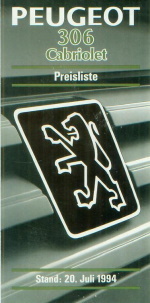 Peugeot 306 Cabriolet Preisliste 20. JUli 1994