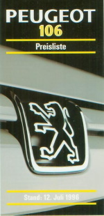 Peugeot 106 Preisliste 12. Juli 1996
