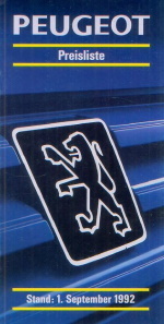Peugeot PKW Programm  Preisliste 1. September 1992