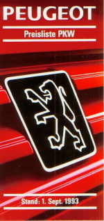 Peugeot PKW Programm Preisliste 1. September 1993