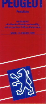 Peugeot PKW Programm Preisliste 15. Oktober 1990