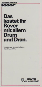 Rover 3,5 Vitesse und 200 Preisliste Juli 1986