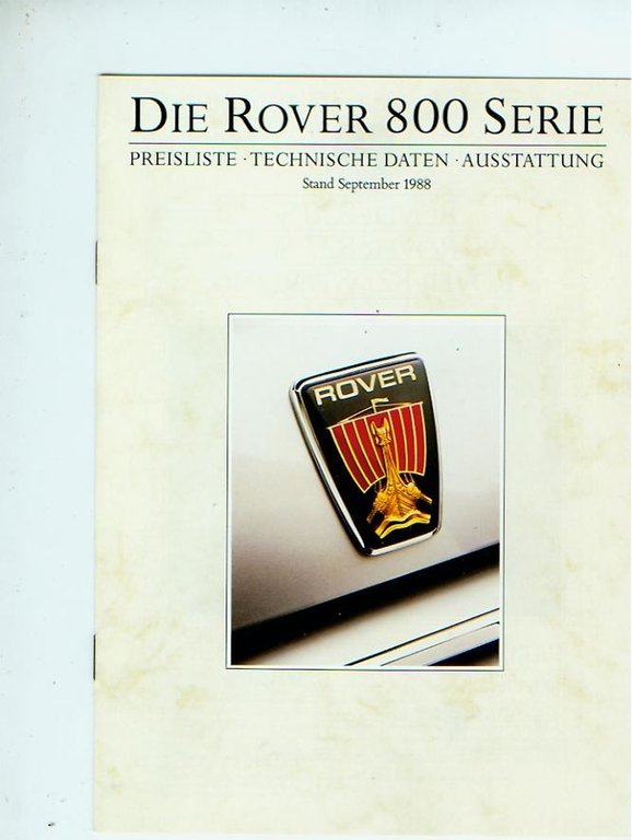 Rover 800 Preisliste Technik September 1988