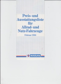 Nissan Datsun Preisliste Februar 1986 - 4170*