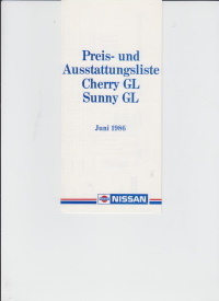 Nissan Cherry Sunny Preisliste 6 - 1986  4173*
