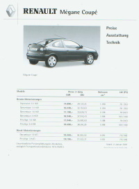 Renault Megane Coupé Preisliste 1 - 2001 - 4496*