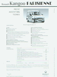 Renault kangoo Parisienne Preisliste 1998 - 4491*