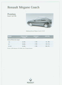 Renault Megane Coach Preisliste 7 -1996 - 4495*