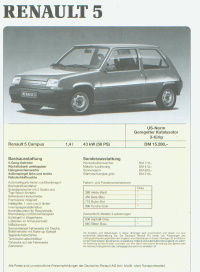Renault 5 R5 Preisliste 12 - 1991 -4522*