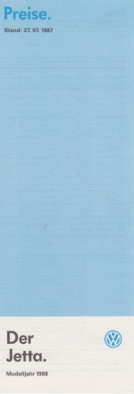 VW Jetta Preisliste Juli 1987