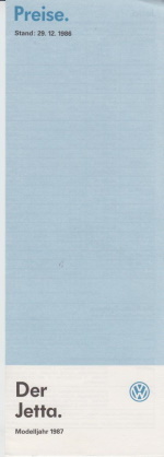 VW Jetta Preisliste Dezember 1986 pricelist