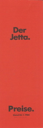 VW Jetta Preisliste Januar 1984 pricelist