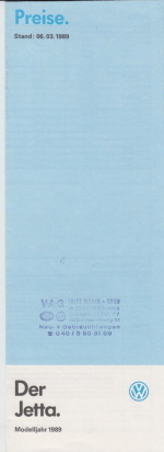 VW Jetta Preisliste März 1989