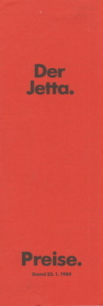 VW Jetta Preisliste Januar 1984 - pricelist