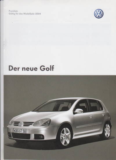 VW Golf Preisliste August 2003 -5137