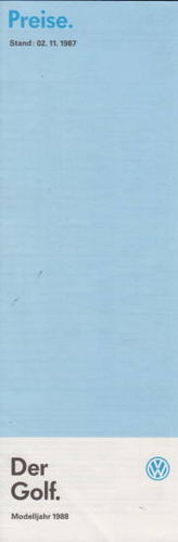 VW Golf Preisliste September 1987 -5159