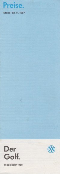 VW Golf Preisliste November 1987   -5161