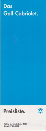 VW Golf Cabrio Preisliste 27. Juni 1994