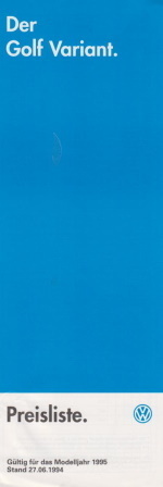 VW Golf Variant Preisliste 27. Juni  1994
