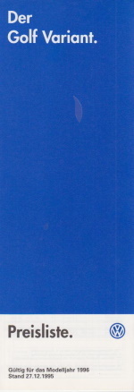 VW Golf Variant Preisliste Dezember 1995 -5208
