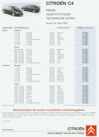 Citroen C4 - Preisliste Technik Mai 2007 -5856