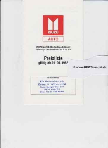 Isuzu Gemini Preisliste Juni 1988 Oldtimer