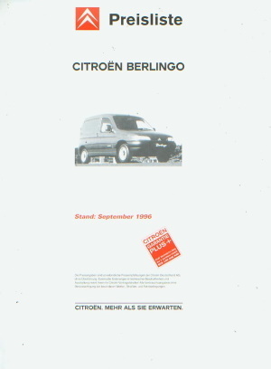 Citroen Berlingo Preisliste September 1996 -6001